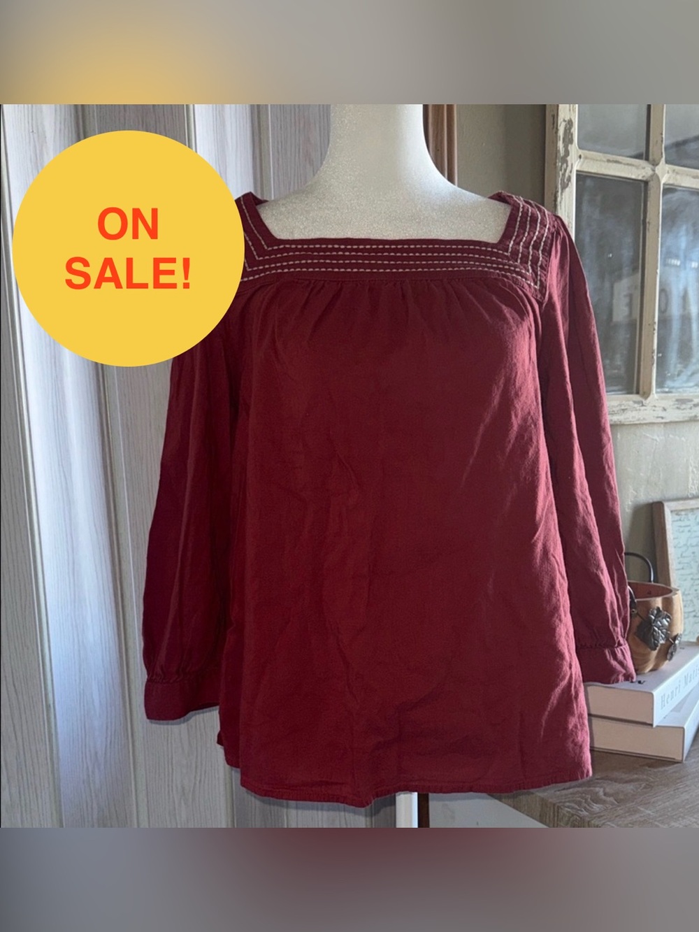 Old Navy Burgundy Blouse with Square Neckline